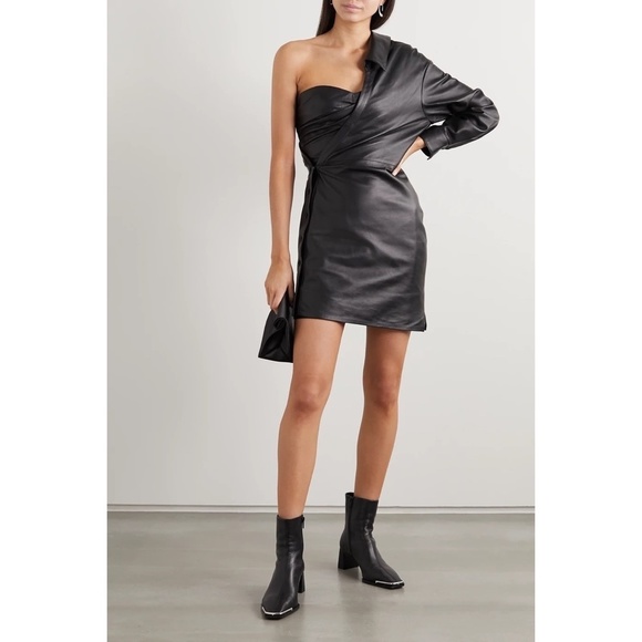 RtA Dresses & Skirts - NEW $1495 RtA Lana Black Lambskin Leather One Shoulder Dress Size 6